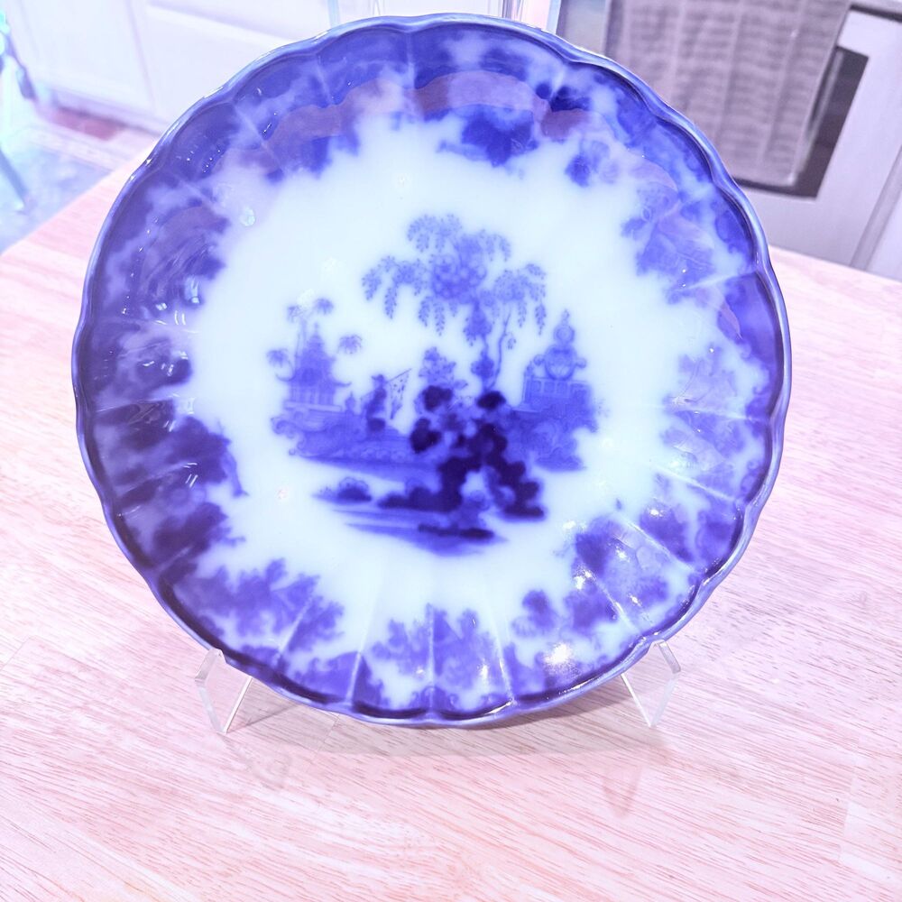 Antique J. and G. Alcock Scinde Flow Blue Bowl, 10” Victorian Staffordshire, c.